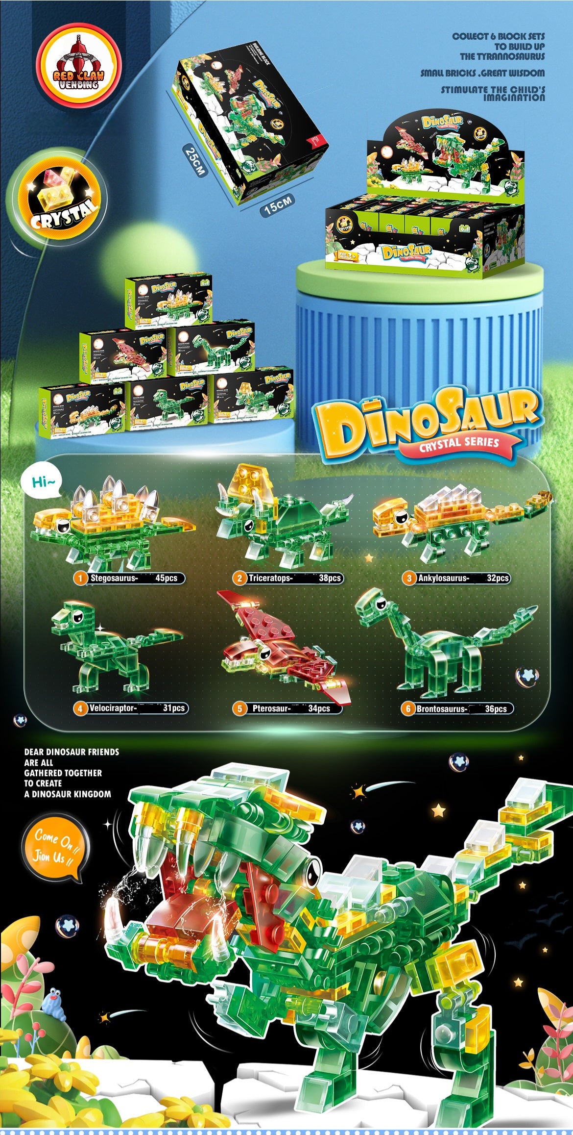 Dinosaur Crystal Block Set – Boxed (6-Pack or 12-Pack)