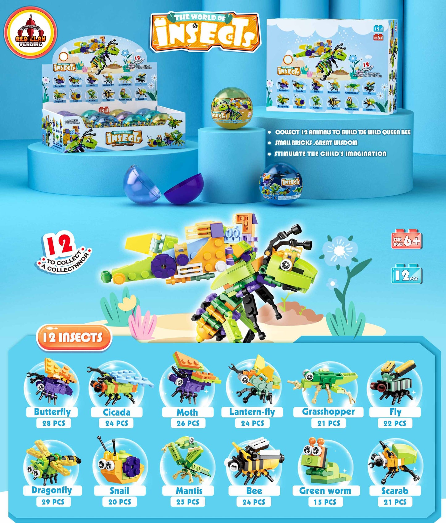 Flying Insect Block Set - 12 Capsules (2.5 inch) 12 in 1