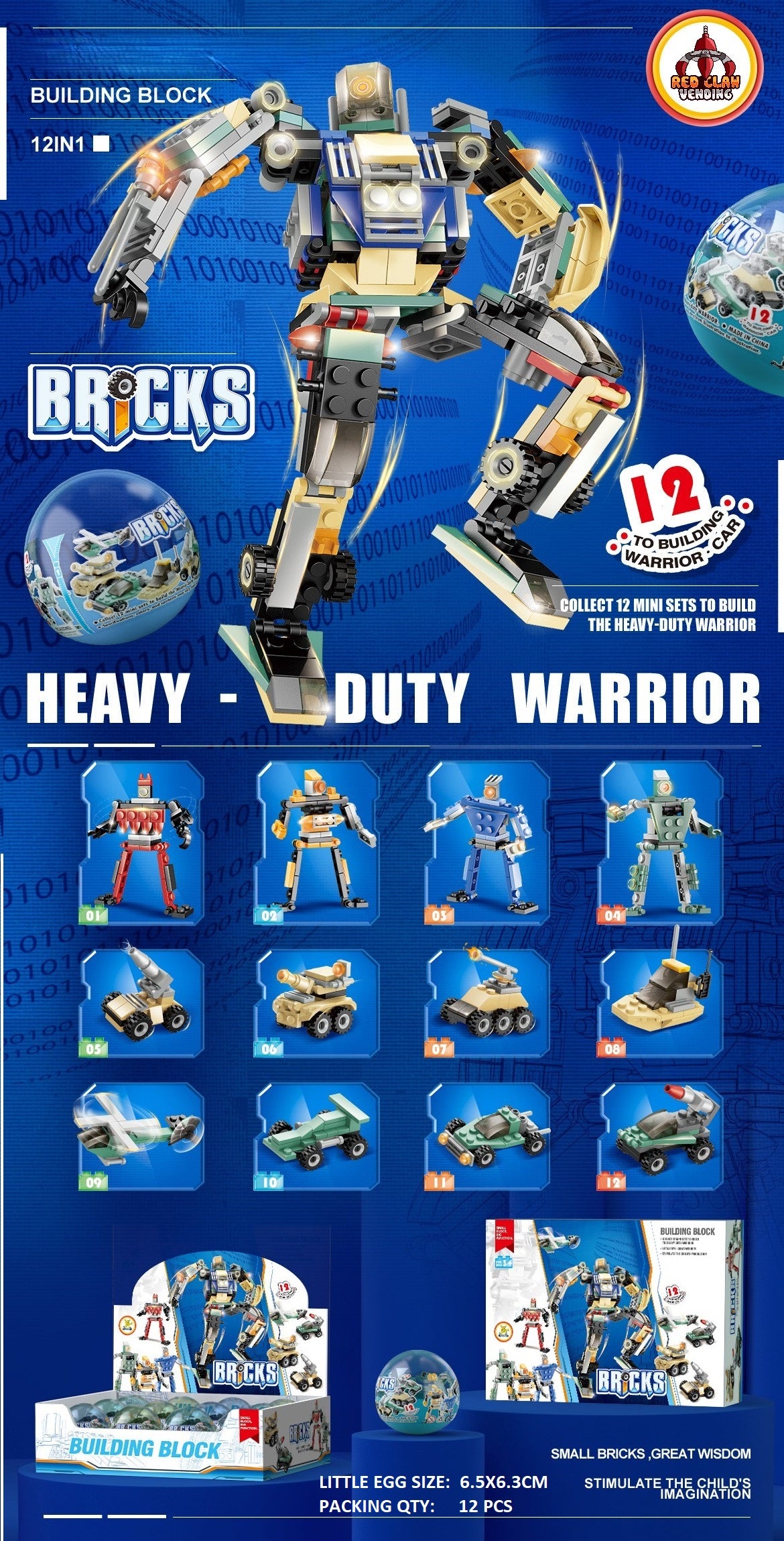 Bricks Combat Block Set – 12-Pack for Mini Claw, Bulk Vending & Party ...