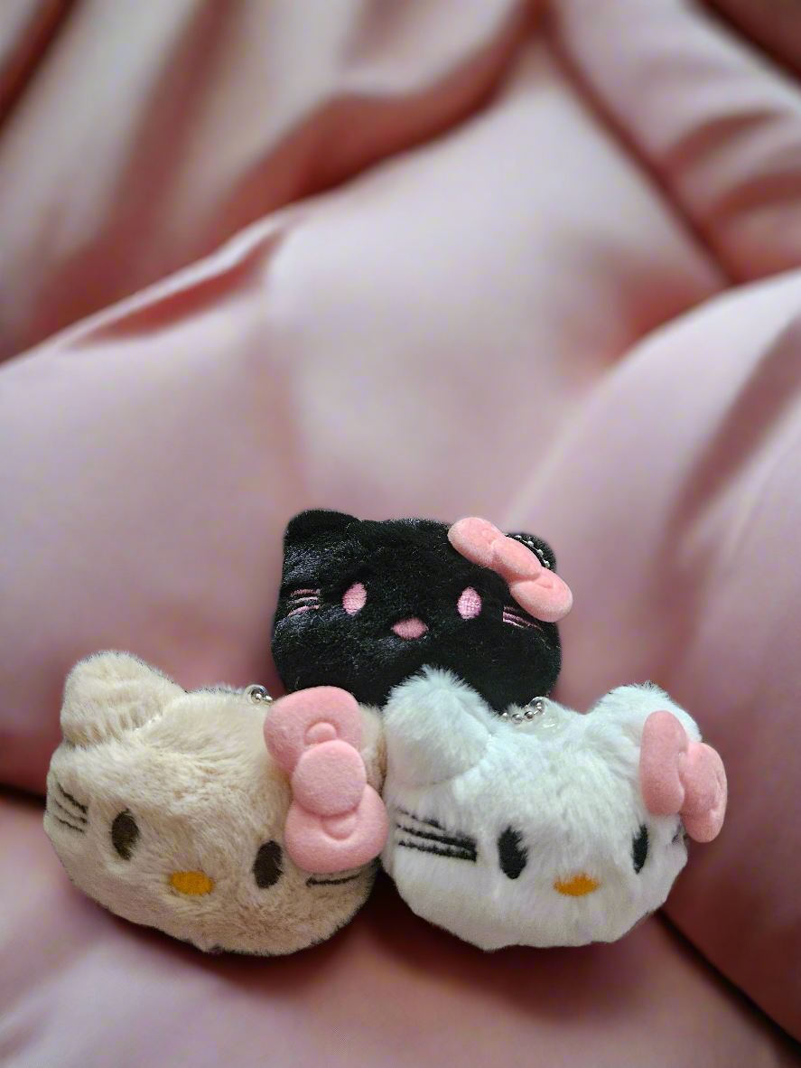 Furry Kitty Face Plush Keychain