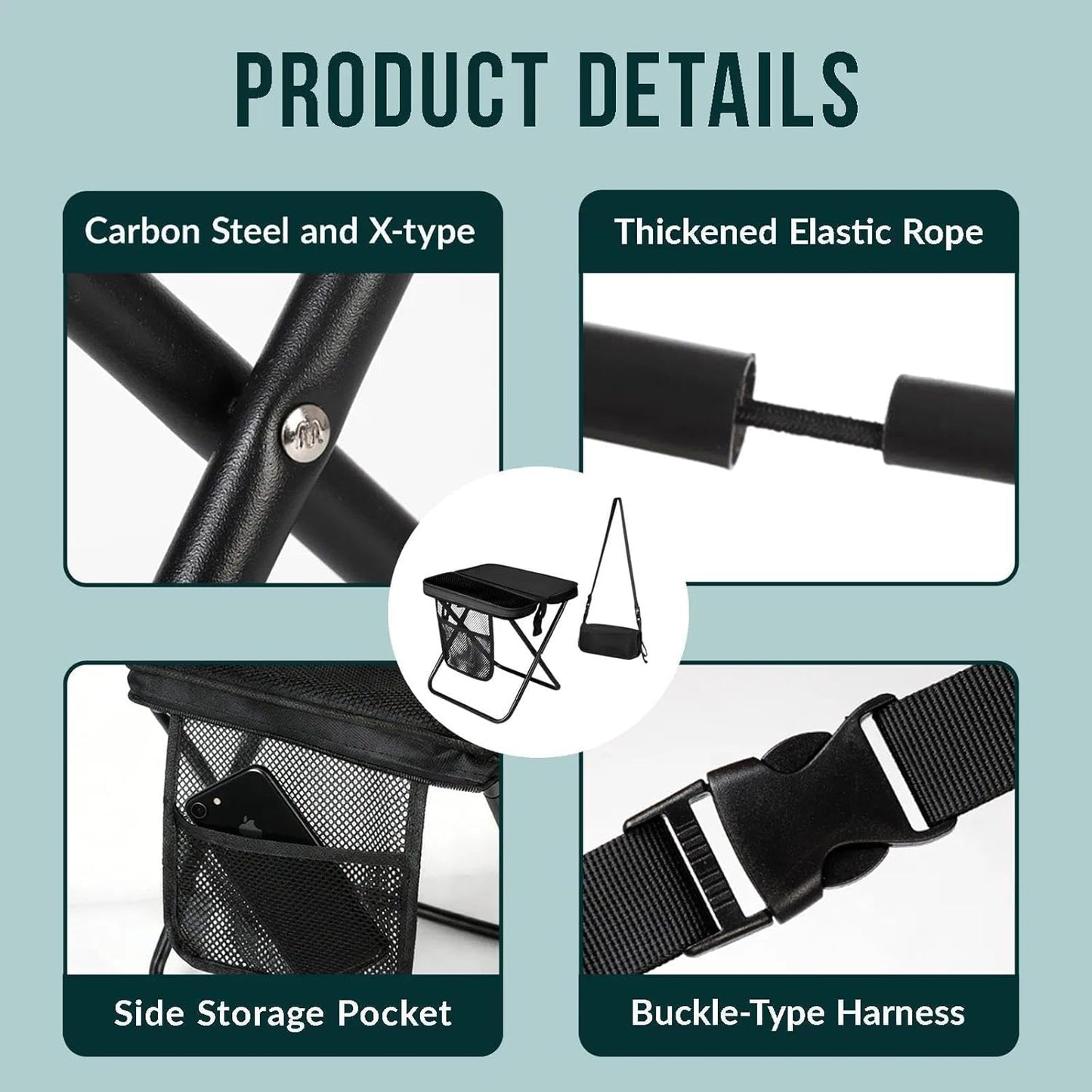 Collapsible Travel Stool with Side Storage Pouch